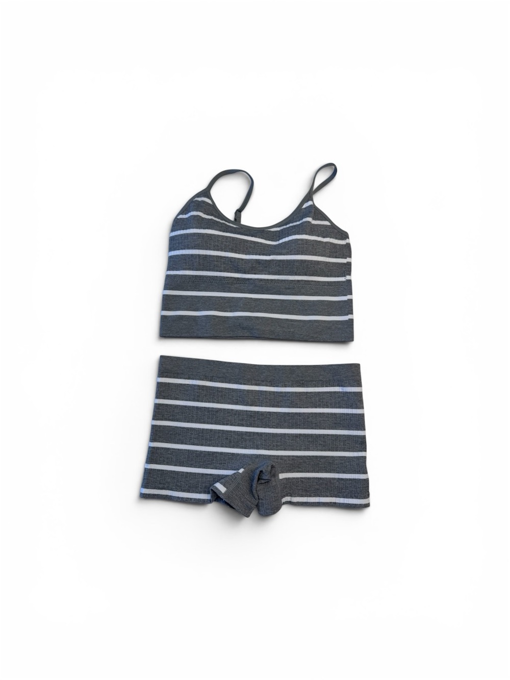 Fashion Nova Charcoal & Gray Striped Bralette and Shorts Set